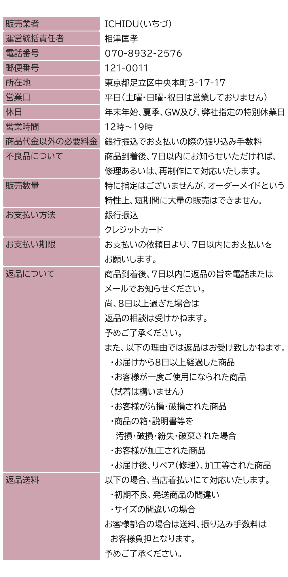 特定商取引法の表示